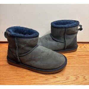 UGG Classic Mini Boots Blue Suede Womens Sz 6 Fur Winter Boots Mid
